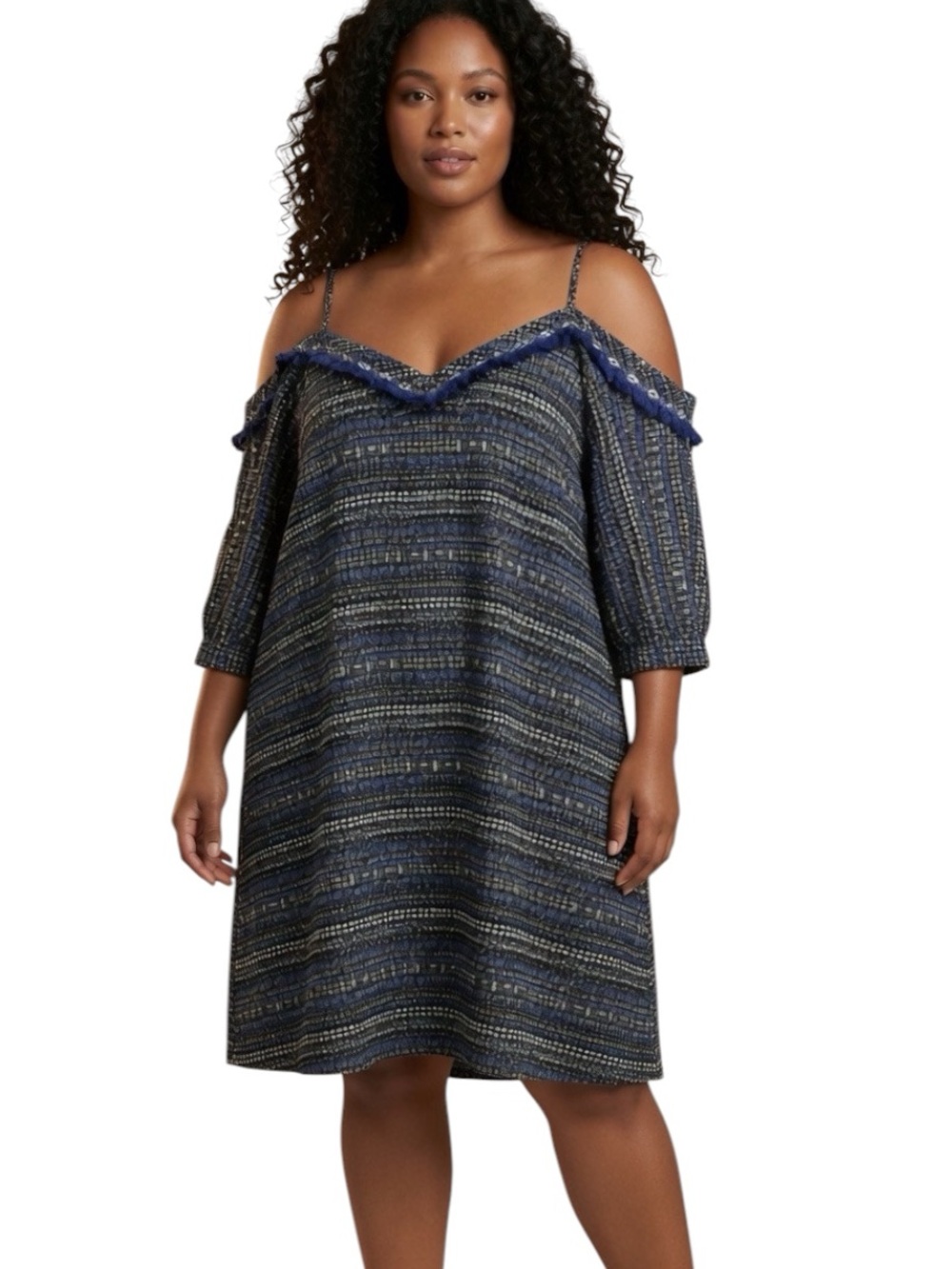 HAYDEN: Cold Shoulder Tassel Embellished Shift Dress -Size 2X